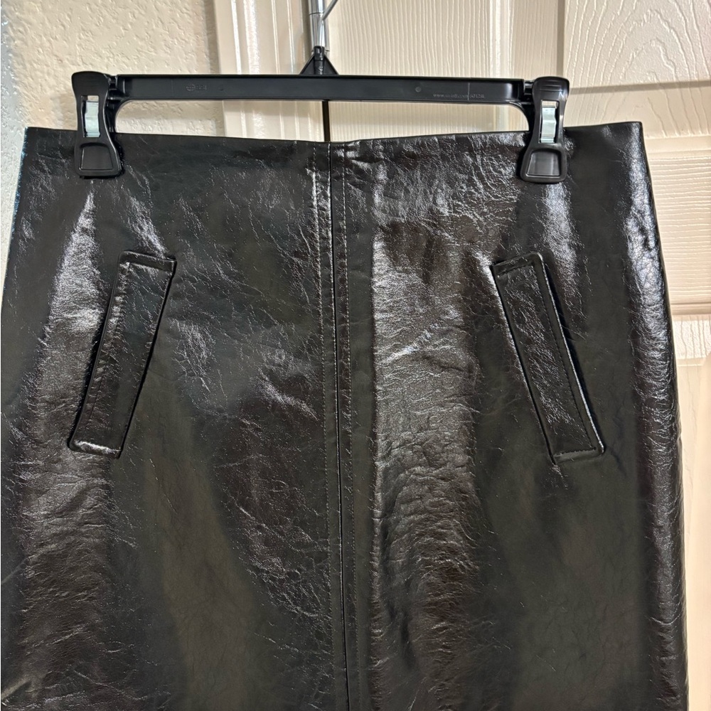 Shinestar Black Leather Pencil Skirt